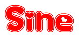 The image displays the word Sine written in a stylized red font with hearts inside the letters.