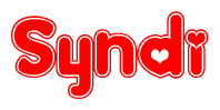 The image is a clipart featuring the word Syndi written in a stylized font with a heart shape replacing inserted into the center of each letter. The color scheme of the text and hearts is red with a light outline.