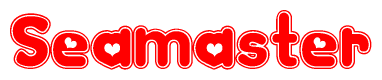 The image is a clipart featuring the word Seamaster written in a stylized font with a heart shape replacing inserted into the center of each letter. The color scheme of the text and hearts is red with a light outline.