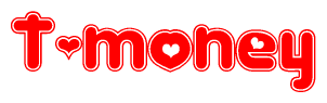 The image displays the word T-money written in a stylized red font with hearts inside the letters.