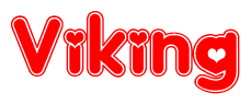 The image is a clipart featuring the word Viking written in a stylized font with a heart shape replacing inserted into the center of each letter. The color scheme of the text and hearts is red with a light outline.