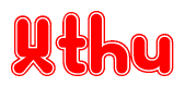 The image is a clipart featuring the word Xthu written in a stylized font with a heart shape replacing inserted into the center of each letter. The color scheme of the text and hearts is red with a light outline.