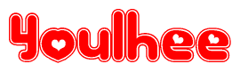 The image displays the word Youlhee written in a stylized red font with hearts inside the letters.