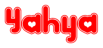The image is a clipart featuring the word Yahya written in a stylized font with a heart shape replacing inserted into the center of each letter. The color scheme of the text and hearts is red with a light outline.