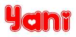 The image is a clipart featuring the word Yani written in a stylized font with a heart shape replacing inserted into the center of each letter. The color scheme of the text and hearts is red with a light outline.
