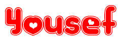 The image displays the word Yousef written in a stylized red font with hearts inside the letters.