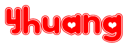 The image is a clipart featuring the word Yhuang written in a stylized font with a heart shape replacing inserted into the center of each letter. The color scheme of the text and hearts is red with a light outline.