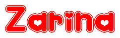 The image displays the word Zarina written in a stylized red font with hearts inside the letters.