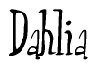 The image is of the word Dahlia stylized in a cursive script.