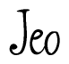The image is a stylized text or script that reads 'Jeo' in a cursive or calligraphic font.