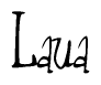 The image contains the word 'Laua' written in a cursive, stylized font.