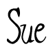 The image contains the word 'Sue' written in a cursive, stylized font.