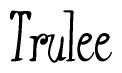 The image is a stylized text or script that reads 'Trulee' in a cursive or calligraphic font.