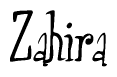 The image is of the word Zahira stylized in a cursive script.