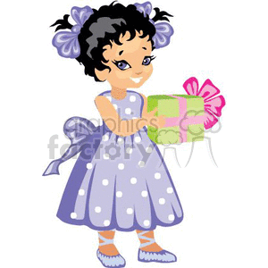 A Little Girl Happy Holding a Green and Pink Gift  clipart. Commercial use image # 369336