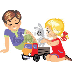 Two Small Children Happy Playing with Toys clipart. Royalty-free image # 369341