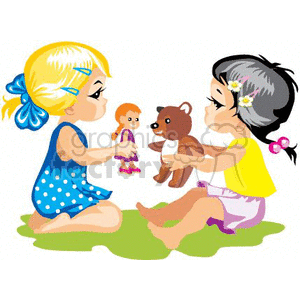 Twp small girls playing with dolls clipart #369356 at Graphics Factory.