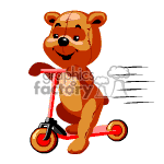 Animated teddy bear riding a scooter.