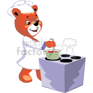 Chef teddy bear cooking in a stove clipart.