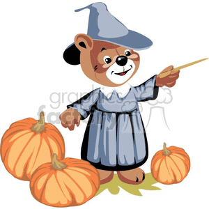 Witch teddy bear around pumpkins