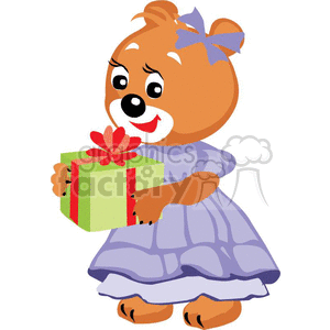 Girl teddy bear holding a present clipart. Commercial use image # 370817