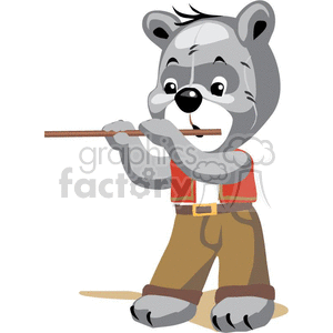 clipart - Grey teddy playing the flute.