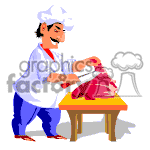 Animated butcher cutting up a slab of beef. clipart.