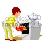 Man placing dinner in the oven clipart. Commercial use image # 370892