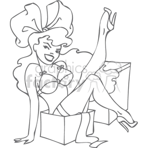 Pinup girl coming out from a gift box clipart. Commercial use image # 371703