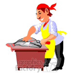 Butcher cleaning fish clipart.