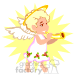 Young angel playing the horn. clipart.