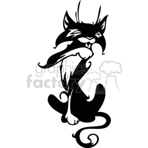 Black and white scruffy cat cleaning its paws font. Commercial use font # 372916
