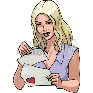 Lady reading her Valentines card. clipart. Royalty-free image # 145990