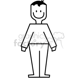 Black and White Young Boy with Pant and a Long Sleeve Shirt stick figure clipart.