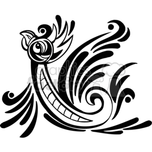 Black and white tribal art of left-facing bird clipart.