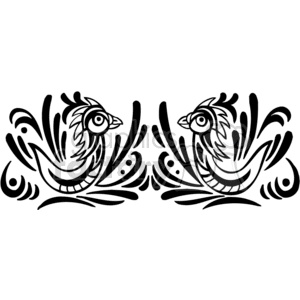 Black and white tribal art of two roosting birds clipart.