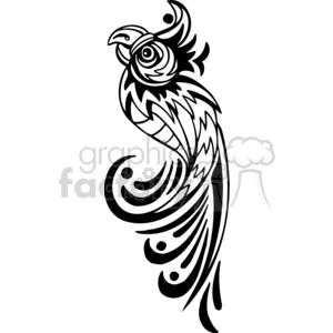 Tribal phoenix, left-facing clipart.