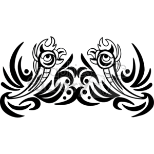 Black and white tribal art of mirror image birds clipart.