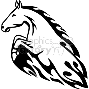 clipart - black and white flaming horse head.