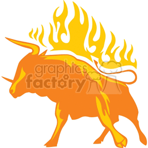 clipart - bull with flames on white.
