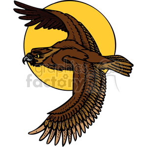 brown hawk flying across a yellow moon
