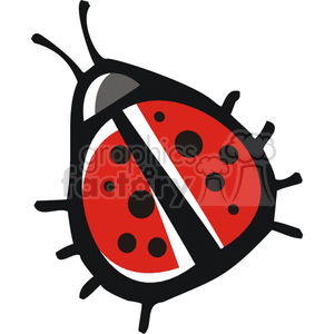 This image shows a cartoon drawing of a ladybird (ladybug). It is dark red with large black spots