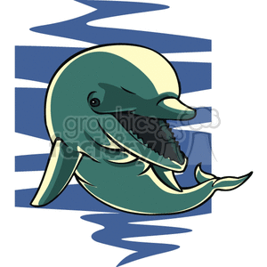 The clipart image depicts a friendly dolphin swimming underwater. It has a gray body, and is in a realistic style