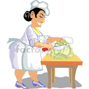 Happy lady making salads clipart.