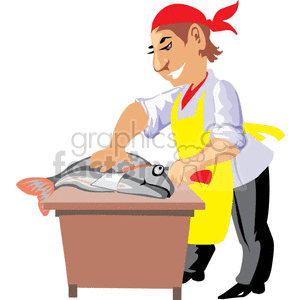clipart - fishmonger cutting fish.