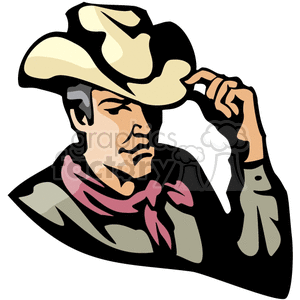 clipart - A Cowboy Wearing a Red Bandana Tipping his Cowboy Hat.
