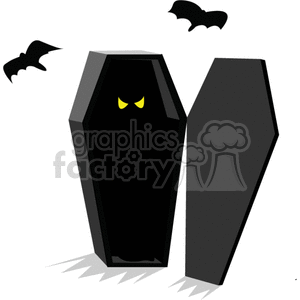 Coffin with scary eyes in it clipart.