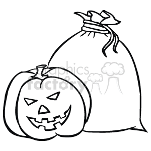 Pumpkin next to a trick or treat bag clipart. Commercial use image # 144787