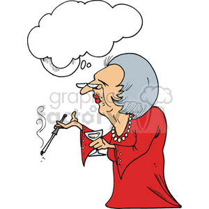 funny comical humor character characters people cartoon cartoons activities vector women wearing red+dress smoking cigarette smoking drinking senior lady grandma Grandparent Grandparents family old party grumpy wear+red+day martini