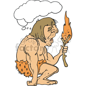 funny comical humor character characters people cartoon cartoons activites vector Caveman Cavemen fire amazed amazing shocked thinking stick branch flame flames